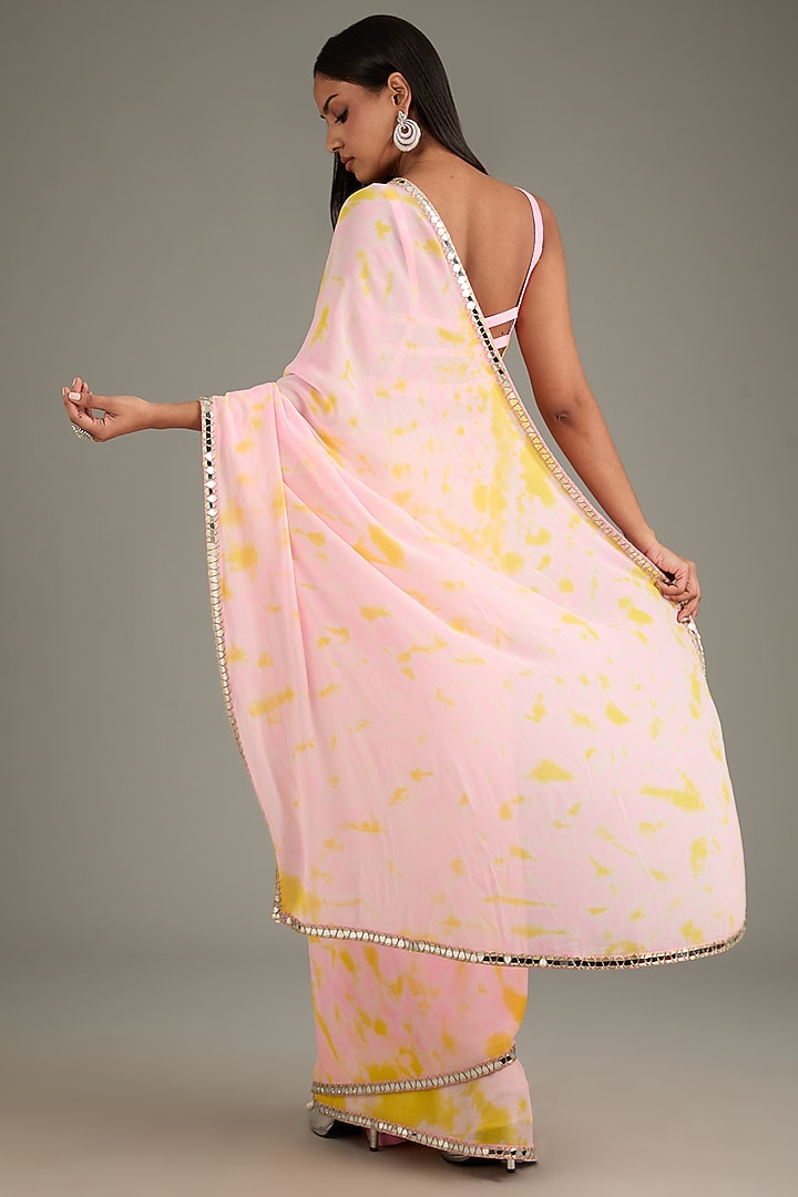 Blush Pink Georgette Tie-Dye Wedding Saree Set by Akanksha Gajria at Pernia's Pop Up Shop