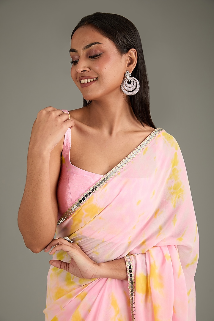 Blush Pink Georgette Tie-Dye Wedding Saree Set by Akanksha Gajria at Pernia's Pop Up Shop