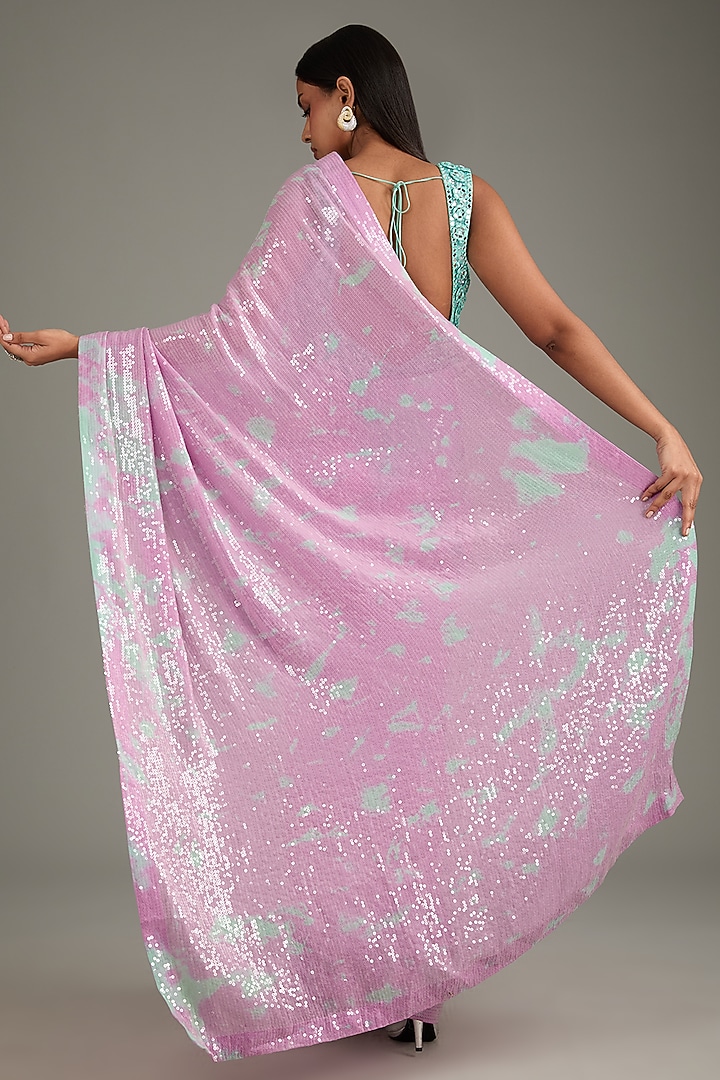 Lilac Georgette Sequins Sheeted Tie-Dye Reception Saree Set by Akanksha Gajria at Pernia's Pop Up Shop