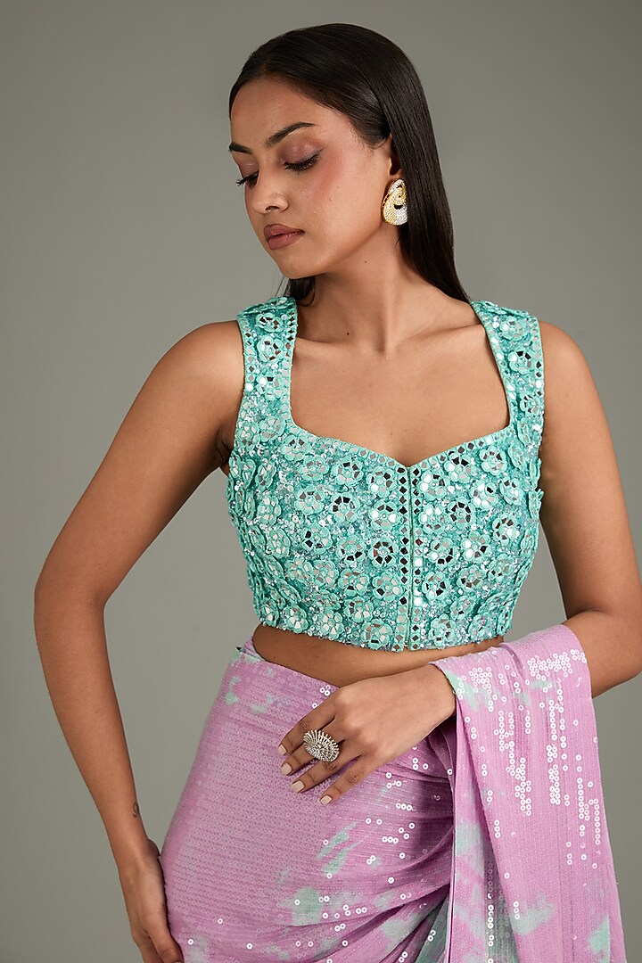 Lilac Georgette Sequins Sheeted Tie-Dye Reception Saree Set by Akanksha Gajria at Pernia's Pop Up Shop