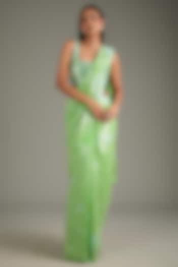 Green Georgette Sequins Sheeted Tie-Dye Reception Saree Set by Akanksha Gajria at Pernia's Pop Up Shop