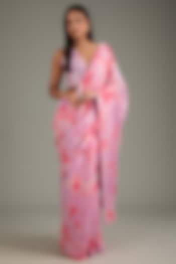 Pink Georgette Sequins Sheeted Tie-Dye Reception Saree Set by Akanksha Gajria at Pernia's Pop Up Shop