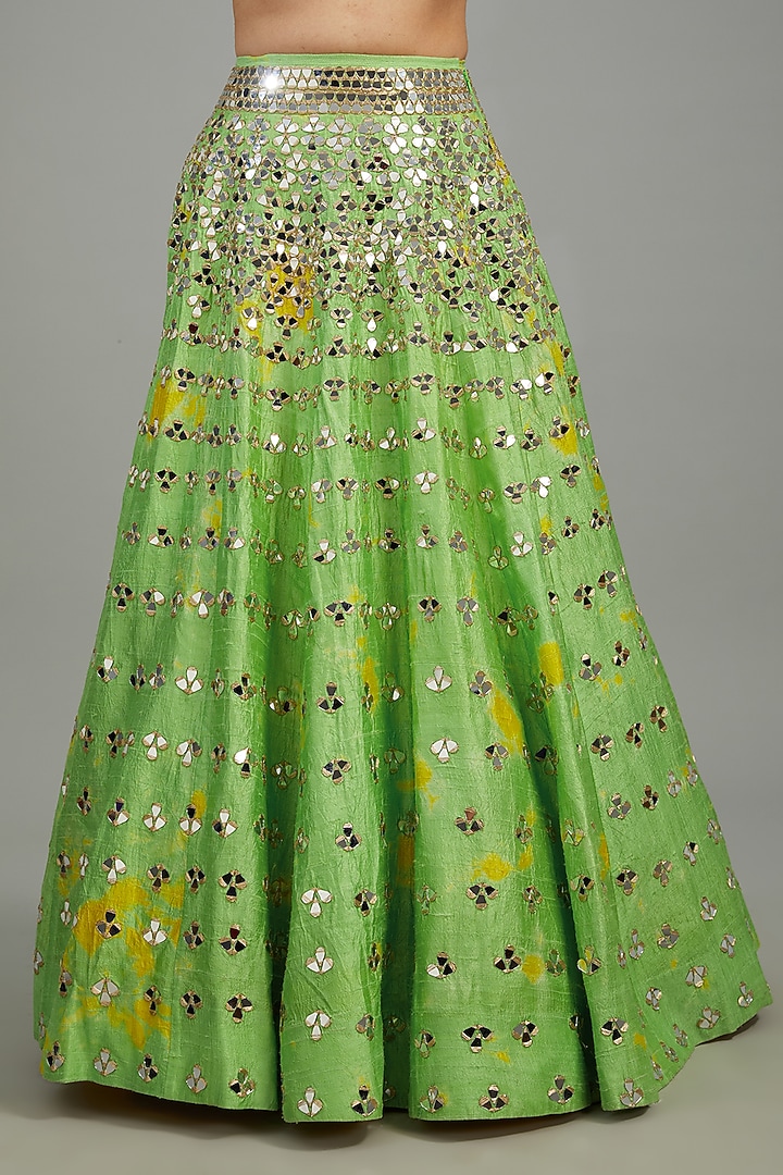 Yellow & Green Raw Silk Mirror Work Bridal Lehenga Set by Akanksha Gajria at Pernia's Pop Up Shop