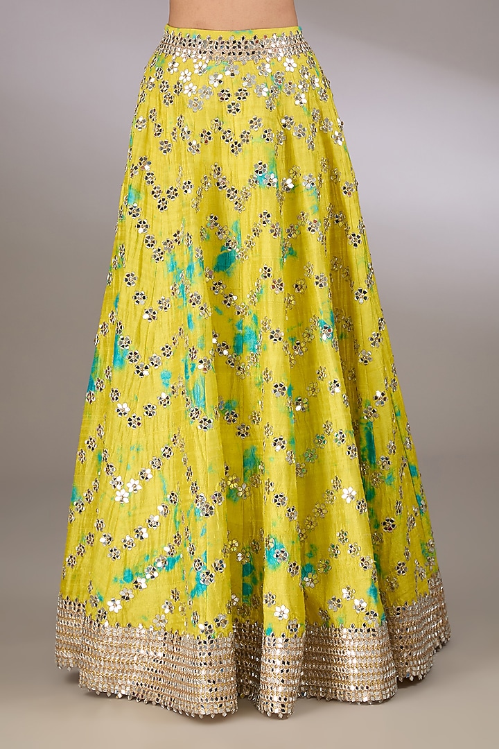 Yellow & Turquoise Raw Silk Tie-Dyed Bridal Lehenga Set by Akanksha Gajria at Pernia's Pop Up Shop