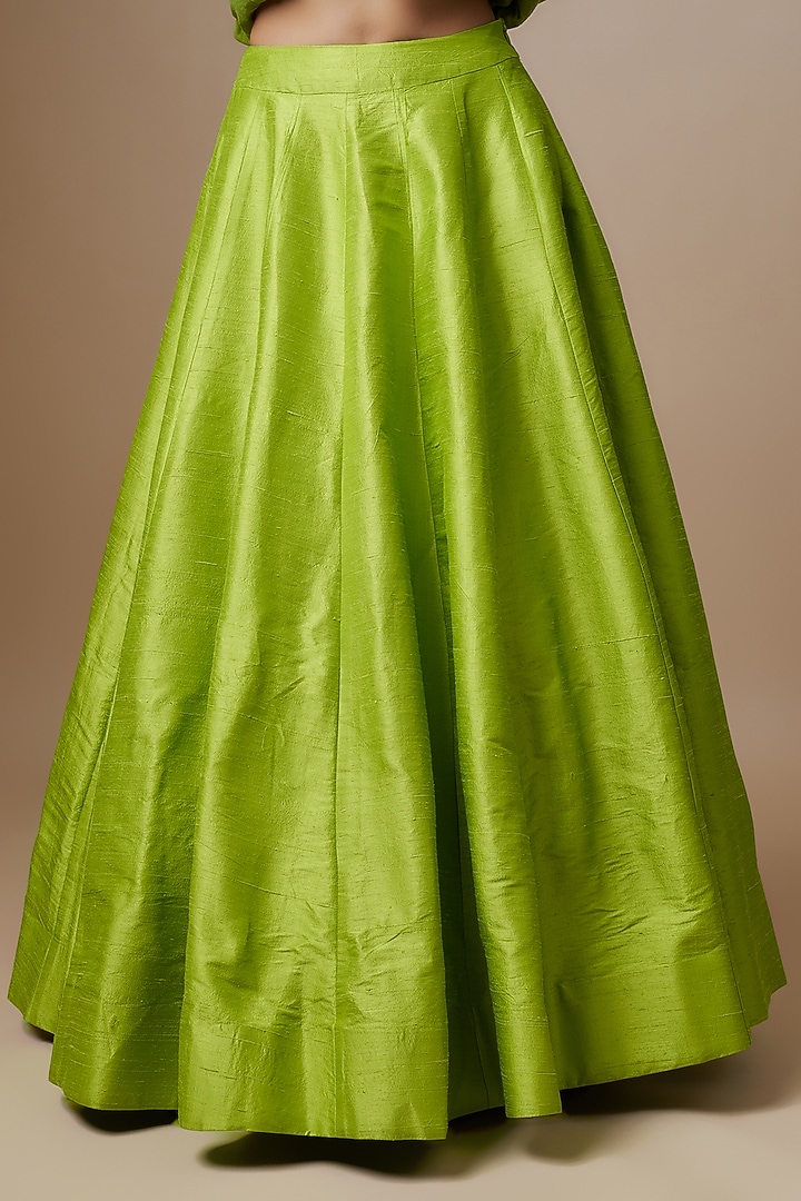 Green Raw Silk Mirror Embroidered Bridal Anarkali Set by Akanksha Gajria at Pernia's Pop Up Shop