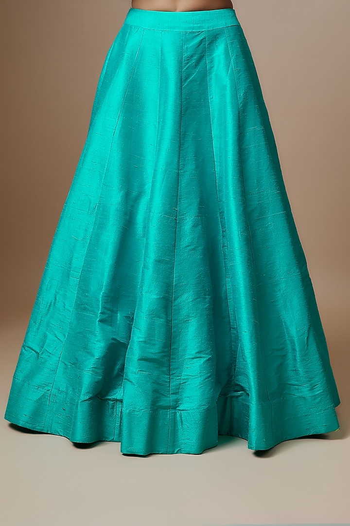 Blue Raw Silk Mirror Embroidered Bridal Anarkali Set by Akanksha Gajria at Pernia's Pop Up Shop