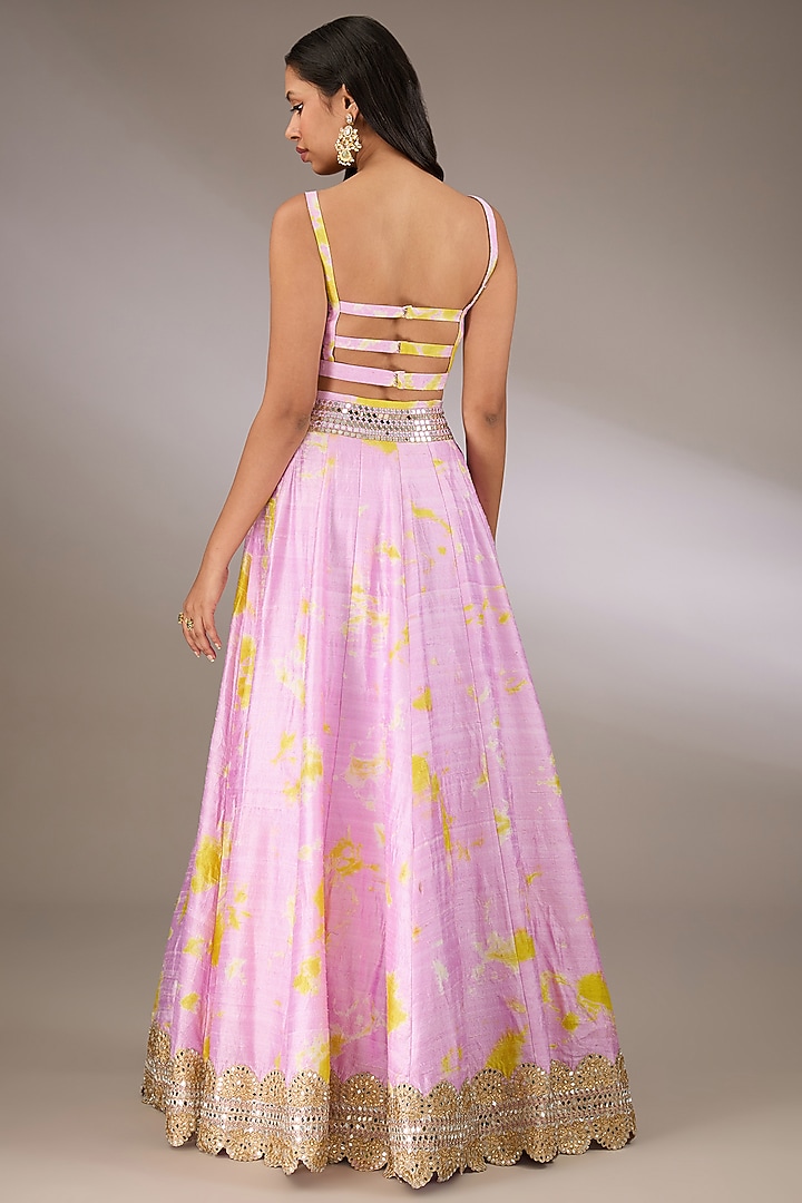 Lilac & Yellow Raw Silk Tie-Dyed Bridal Lehenga Set by Akanksha Gajria at Pernia's Pop Up Shop