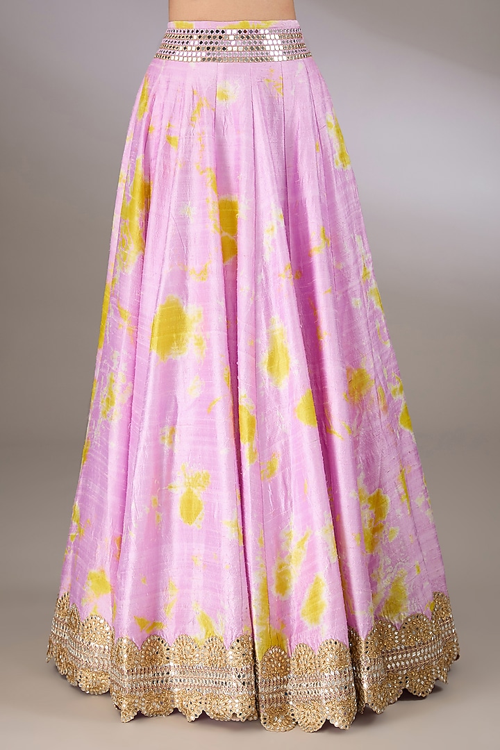 Lilac & Yellow Raw Silk Tie-Dyed Bridal Lehenga Set by Akanksha Gajria at Pernia's Pop Up Shop