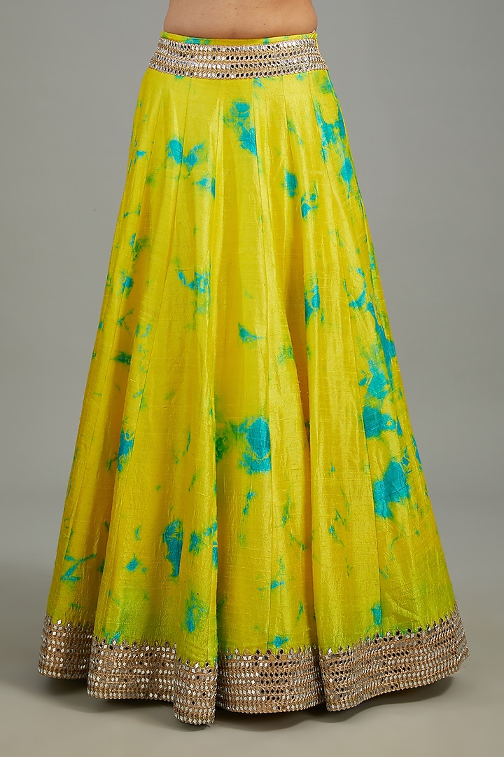 Yellow & Blue Raw Silk Tie-Dyed Bridal Lehenga Set by Akanksha Gajria at Pernia's Pop Up Shop