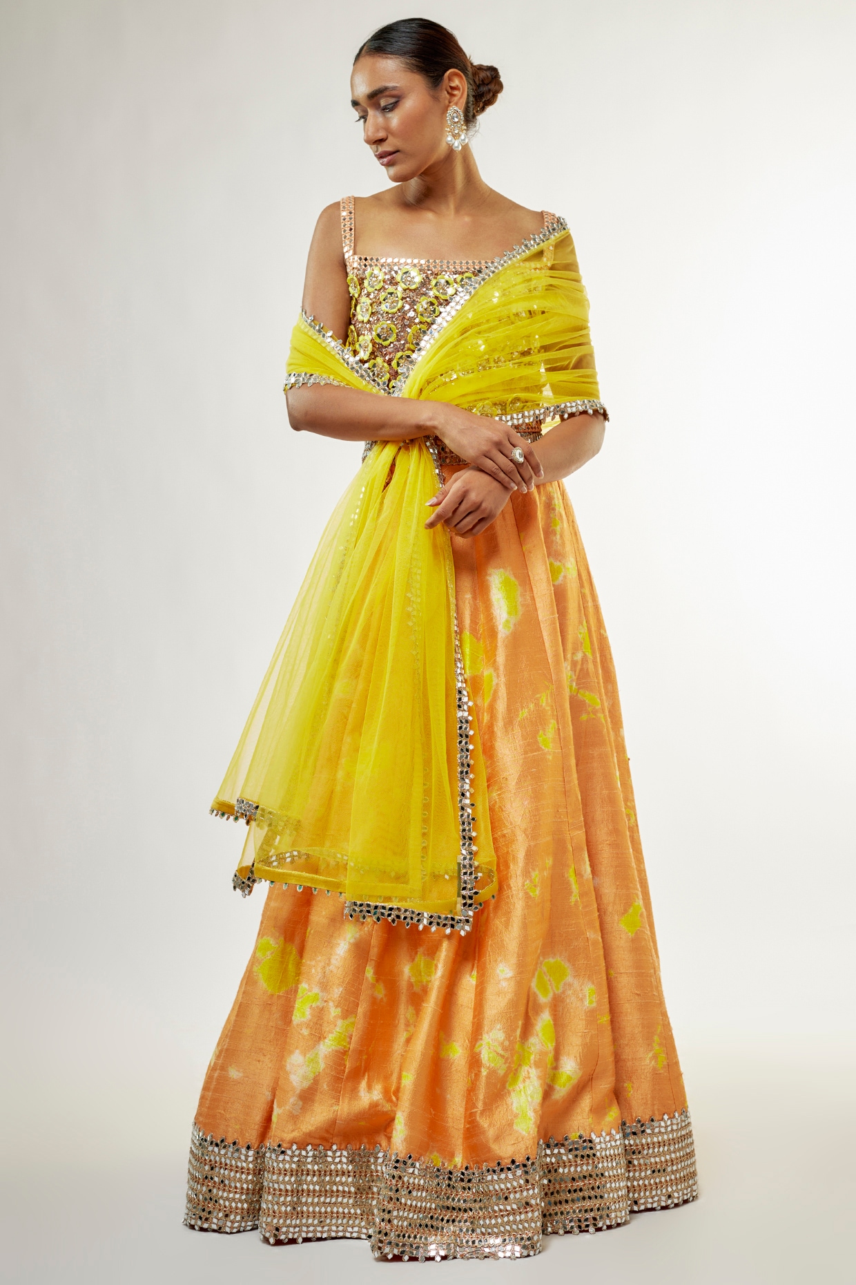 Buy Ochre Yellow & Gold Brocade Jamawar Zardozi Embroidered Lehenga Set  Online - RI.Ritu Kumar India Store View