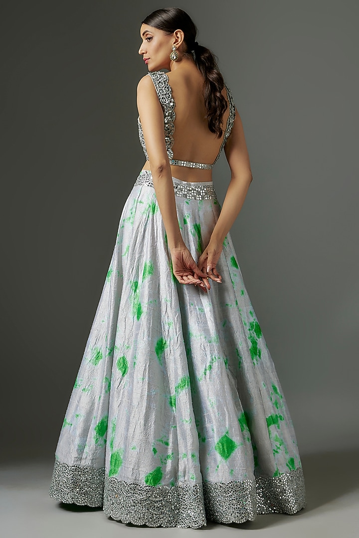 Grey Raw Silk Tie-Dye Bridal Lehenga Set by Akanksha Gajria at Pernia's Pop Up Shop