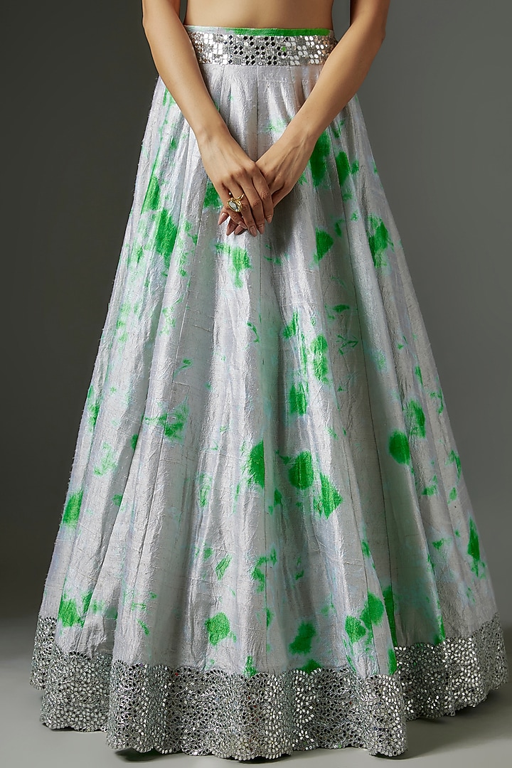 Grey Raw Silk Tie-Dye Bridal Lehenga Set by Akanksha Gajria at Pernia's Pop Up Shop