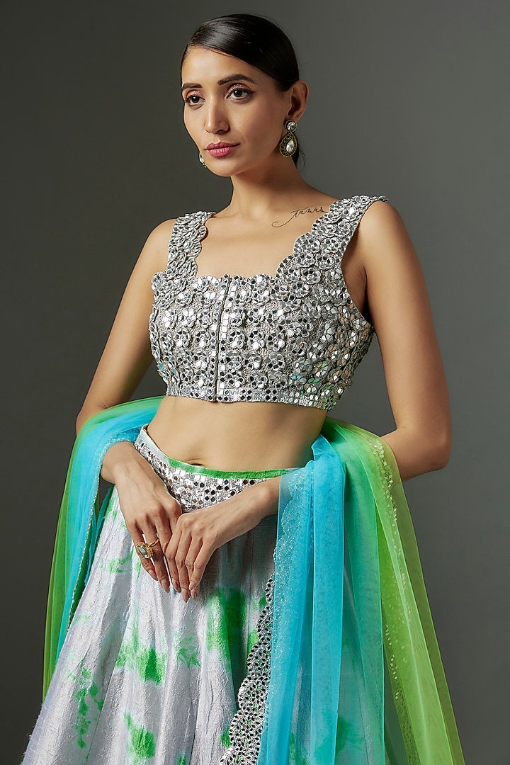Grey Raw Silk Tie-Dye Bridal Lehenga Set by Akanksha Gajria at Pernia's Pop Up Shop