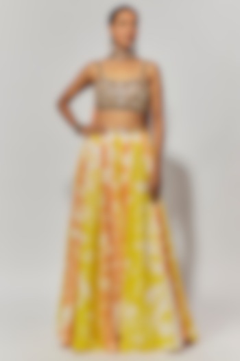 Multi-Colored Georgette Hand Tie-Dyed & Hand Embroidered Wedding Lehenga Set by Akanksha Gajria at Pernia's Pop Up Shop