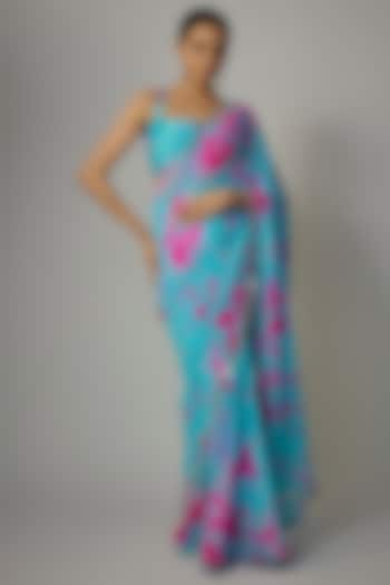 Blue & Pink Georgette Hand Tie-Dyed Wedding Saree Set

 by Akanksha Gajria at Pernia's Pop Up Shop