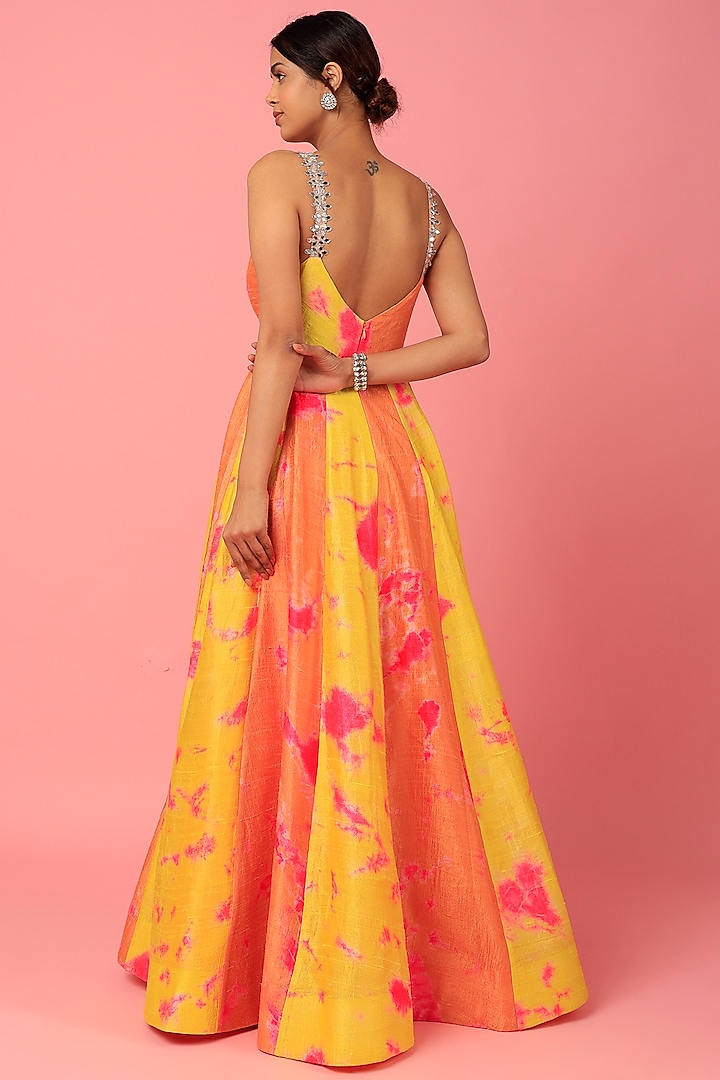 Yellow Printed Wedding Anarkali Set by Akanksha Gajria at Pernia's Pop Up Shop