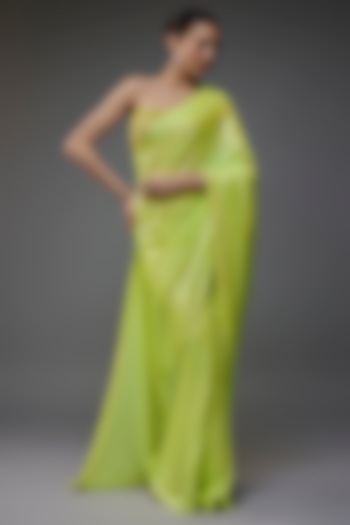 Lime Green Georgette Sequins Work Reception Saree Set by Akanksha Gajria at Pernia's Pop Up Shop