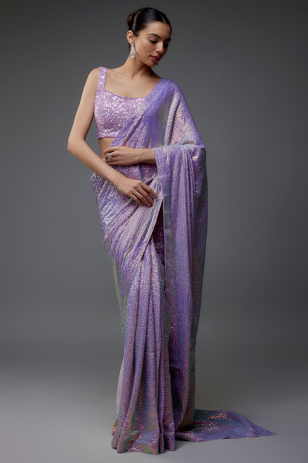 Ombre Wine Sequin Georgette Saree | Mirra Clothing