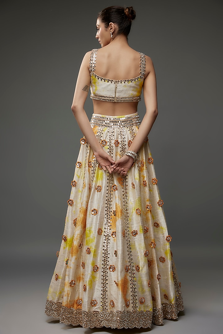 Ivory & Orange Raw Silk Tie-Dye Bridal Lehenga Set by Akanksha Gajria at Pernia's Pop Up Shop
