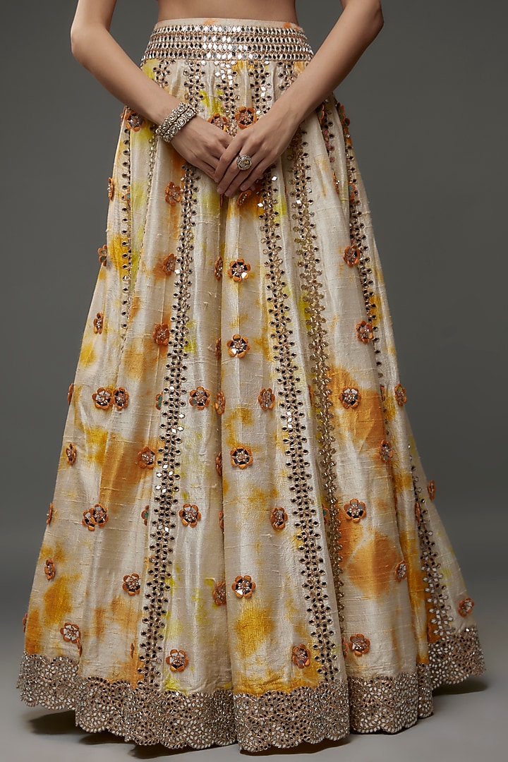 Ivory & Orange Raw Silk Tie-Dye Bridal Lehenga Set by Akanksha Gajria at Pernia's Pop Up Shop