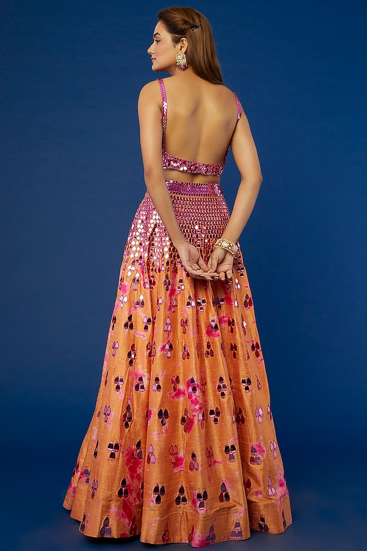 Orange Tie-Dyed & Embellished Bridal Lehenga Set by Akanksha Gajria at Pernia's Pop Up Shop