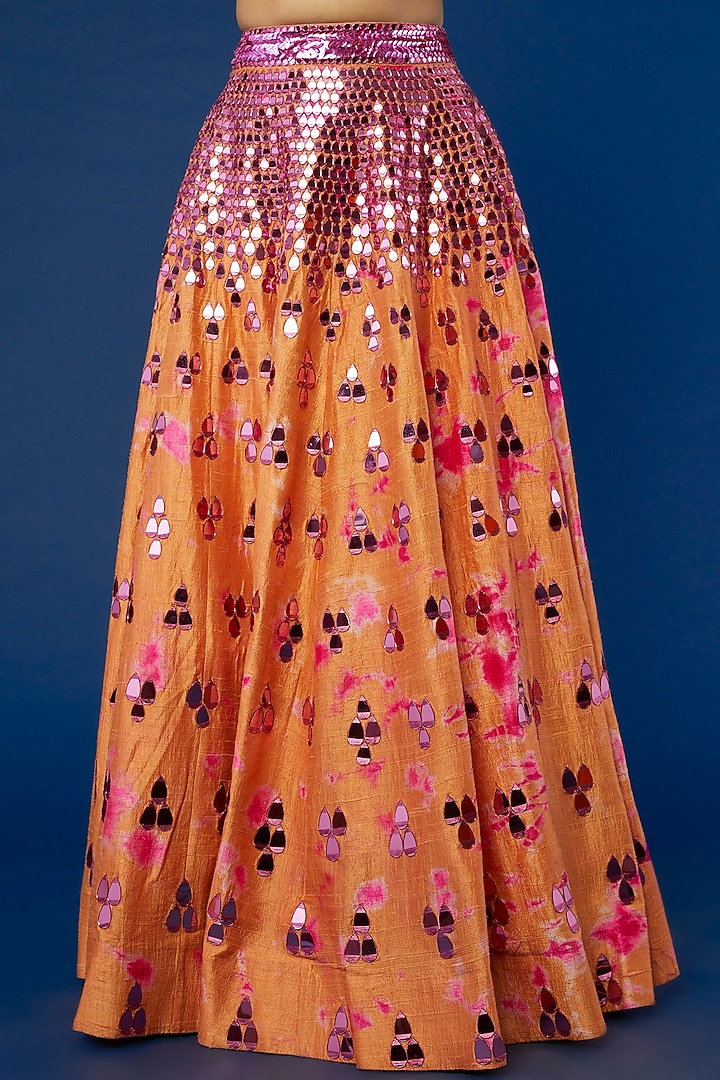 Orange Tie-Dyed & Embellished Bridal Lehenga Set by Akanksha Gajria at Pernia's Pop Up Shop