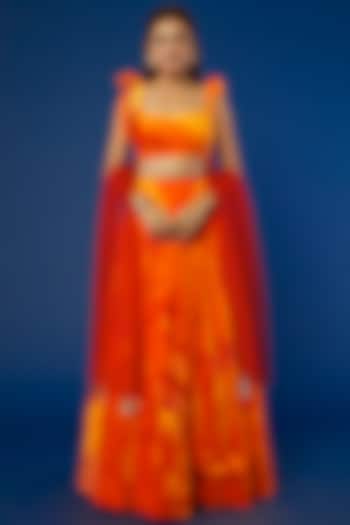 Orange Velvet Wedding Lehenga Set by Akanksha Gajria at Pernia's Pop Up Shop