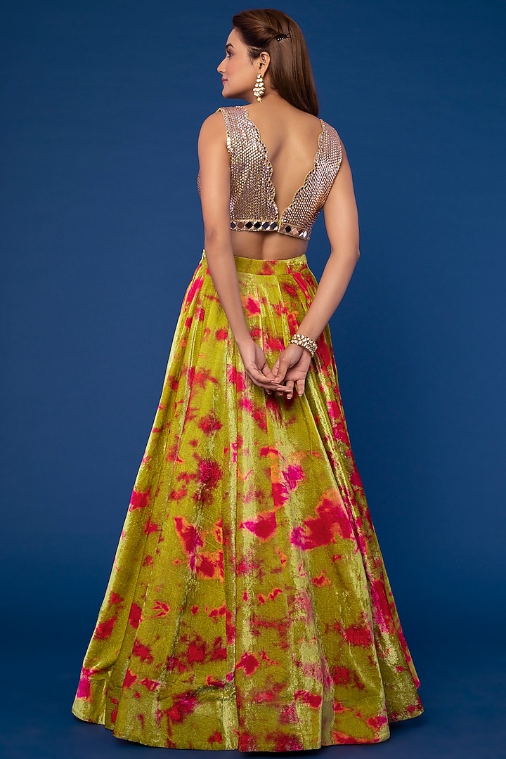 Mehendi Green Tie-Dyed Wedding Lehenga Set by Akanksha Gajria at Pernia's Pop Up Shop