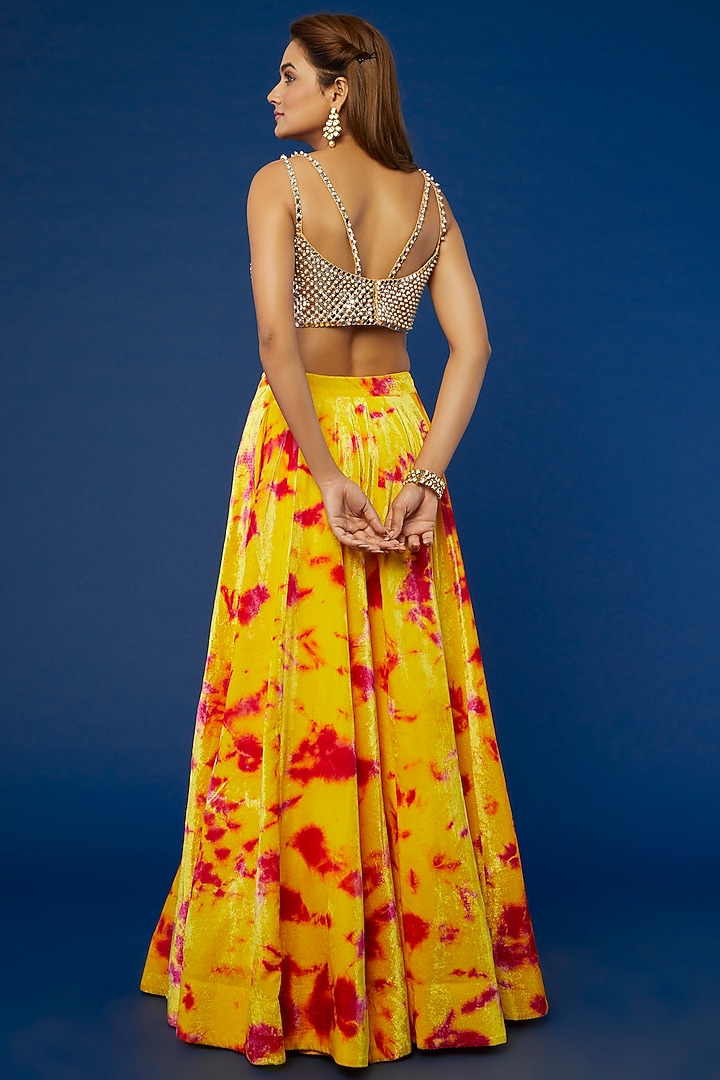 Yellow Tie-Dyed Wedding Lehenga Set by Akanksha Gajria at Pernia's Pop Up Shop