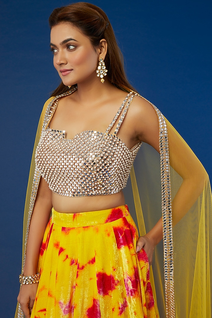 Yellow Tie-Dyed Wedding Lehenga Set by Akanksha Gajria at Pernia's Pop Up Shop