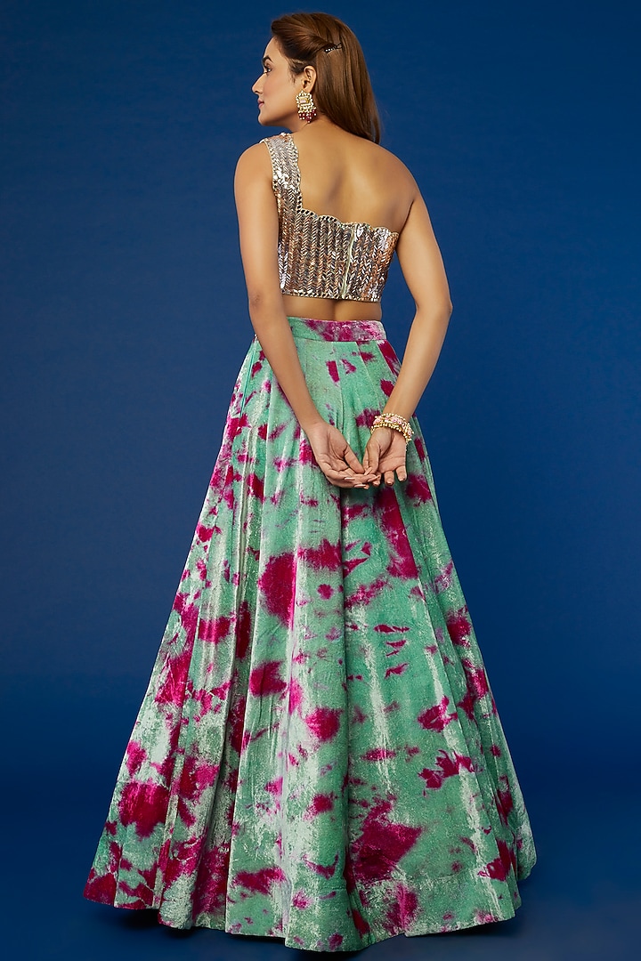 Mint Green Tie-Dyed Wedding Lehenga Set by Akanksha Gajria at Pernia's Pop Up Shop