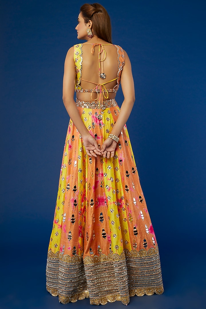 Yellow Tie-Dyed & Embroidered Bridal Lehenga Set by Akanksha Gajria at Pernia's Pop Up Shop