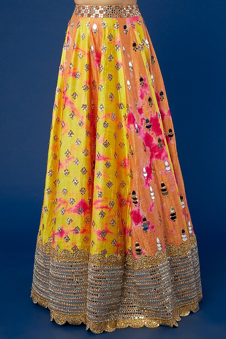 Yellow Tie-Dyed & Embroidered Bridal Lehenga Set by Akanksha Gajria at Pernia's Pop Up Shop