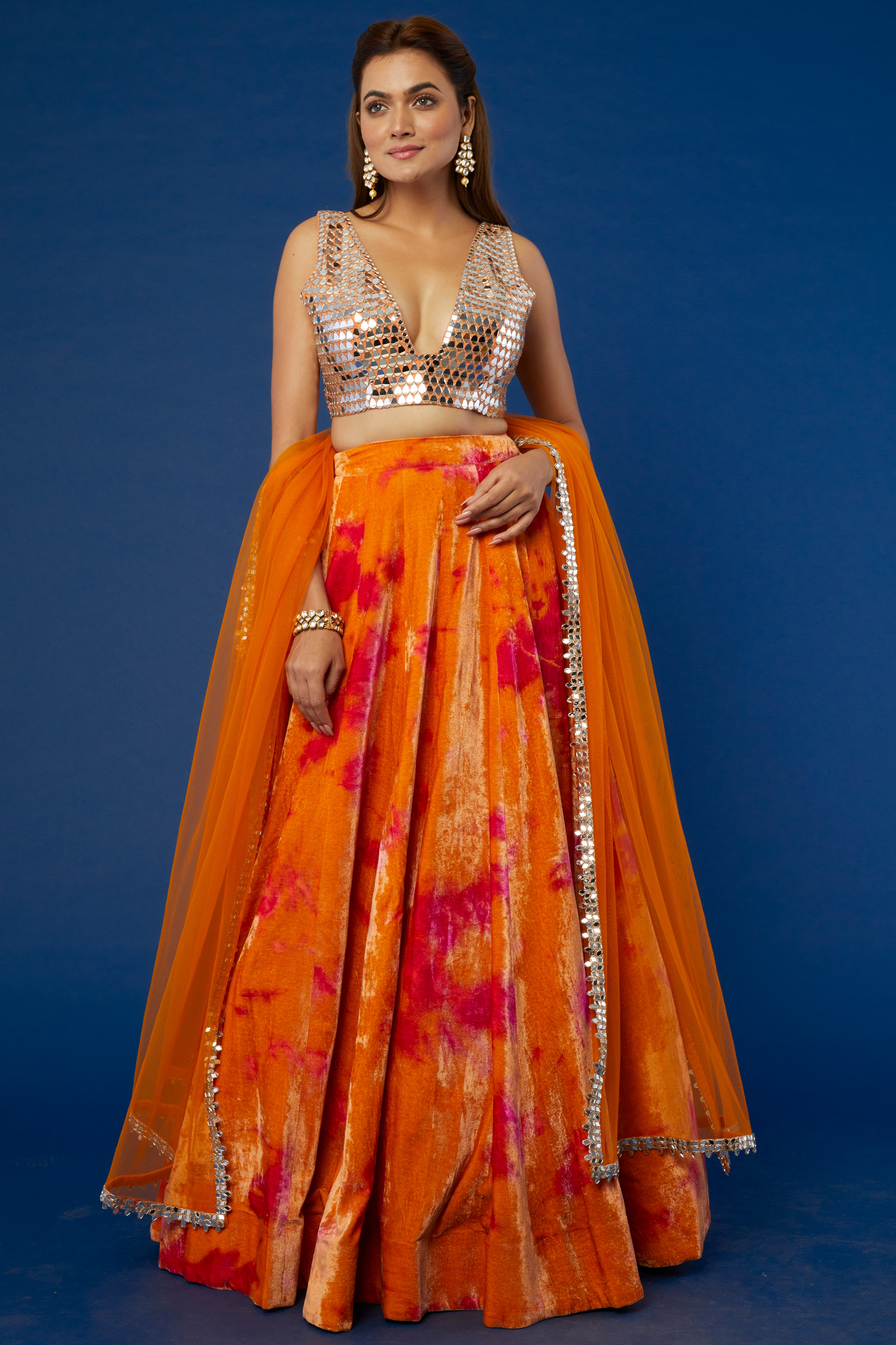 Orange Handcrafted Tissue Silk Kalidaar Lehenga Set With Organza Dupat –  WeaverStory