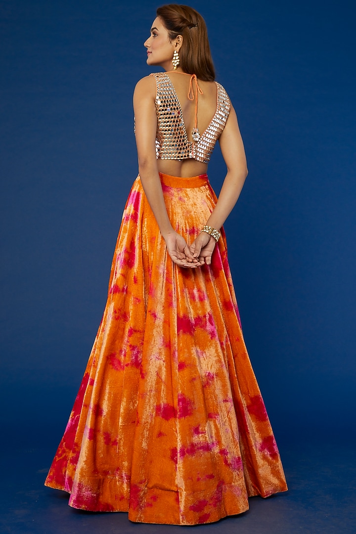 Orange Tie-Dyed Wedding Lehenga Set by Akanksha Gajria at Pernia's Pop Up Shop