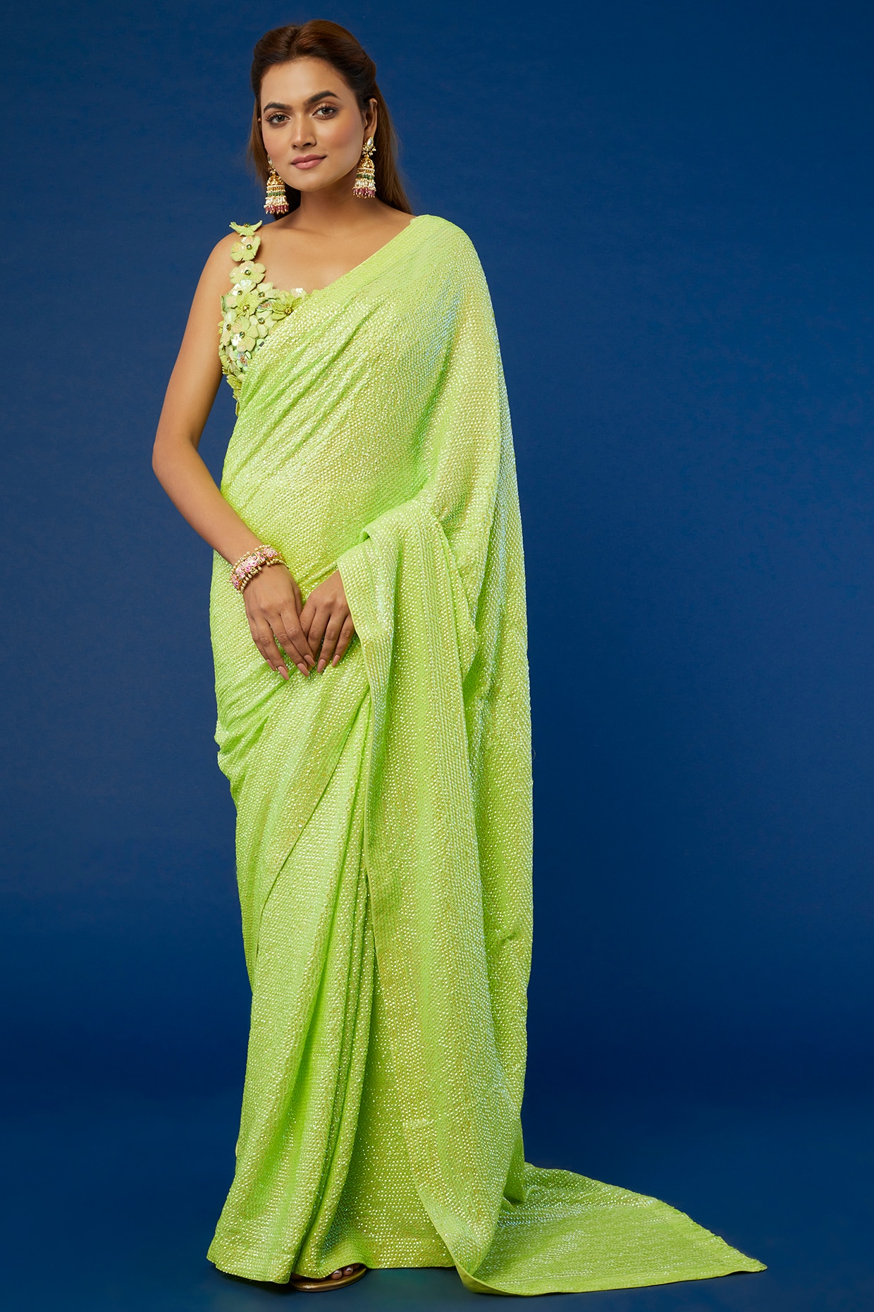 Buy Lime Green Banarasi Saree online-Karagiri