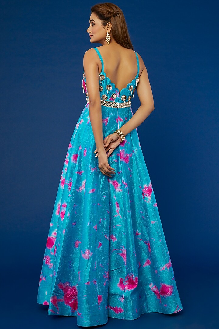 Blue Tie-Dyed Wedding Anarkali Set by Akanksha Gajria at Pernia's Pop Up Shop