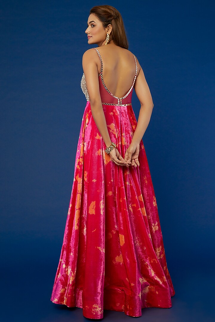 Fuchsia Tie-Dyed & Embroidered Bridal Anarkali Set by Akanksha Gajria at Pernia's Pop Up Shop