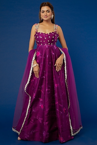Purple Tie-Dyed Anarkali Set by Akanksha Gajria