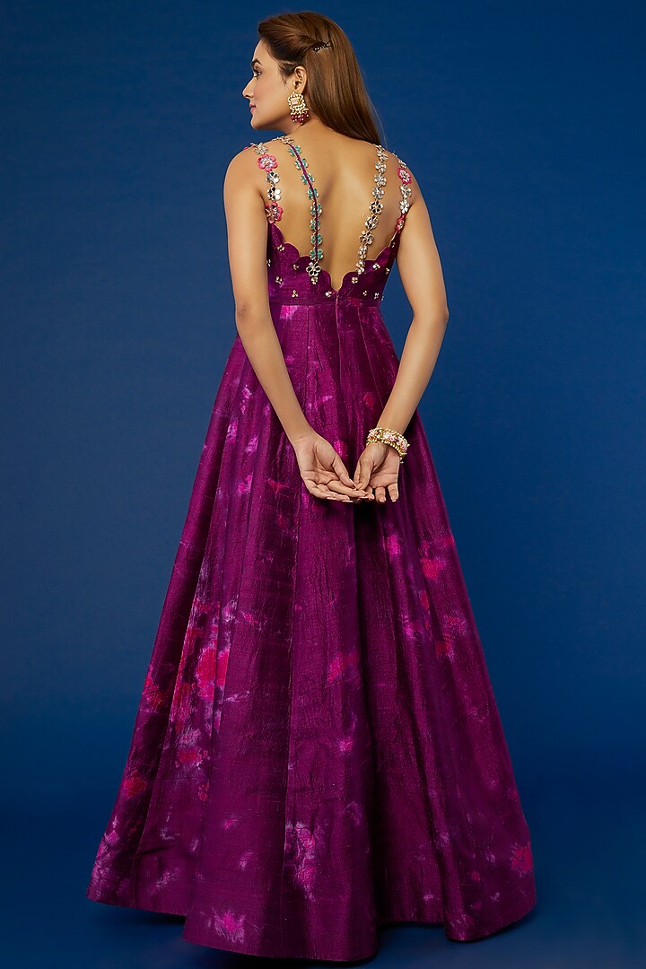 Purple Tie-Dyed Wedding Anarkali Set by Akanksha Gajria at Pernia's Pop Up Shop