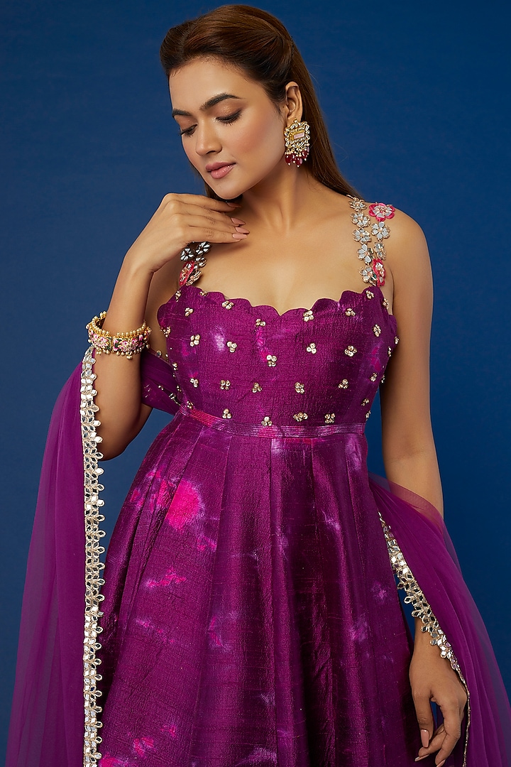 Purple Tie-Dyed Wedding Anarkali Set by Akanksha Gajria at Pernia's Pop Up Shop