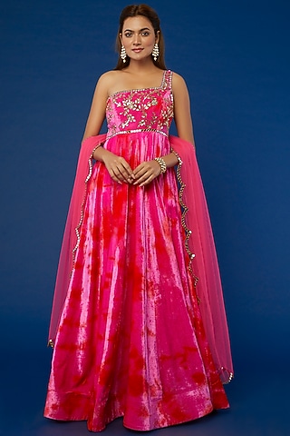 Fuchsia Tie-Dyed Anarkali Set by Akanksha Gajria