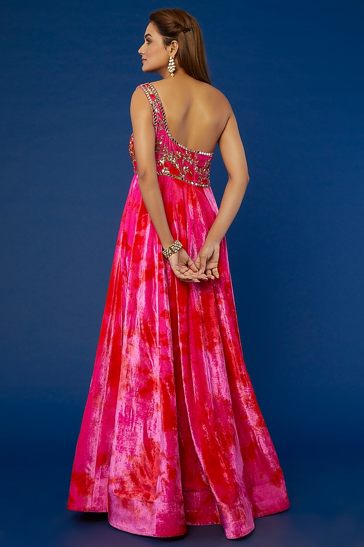 Fuchsia Tie-Dyed Bridal Anarkali Set by Akanksha Gajria at Pernia's Pop Up Shop