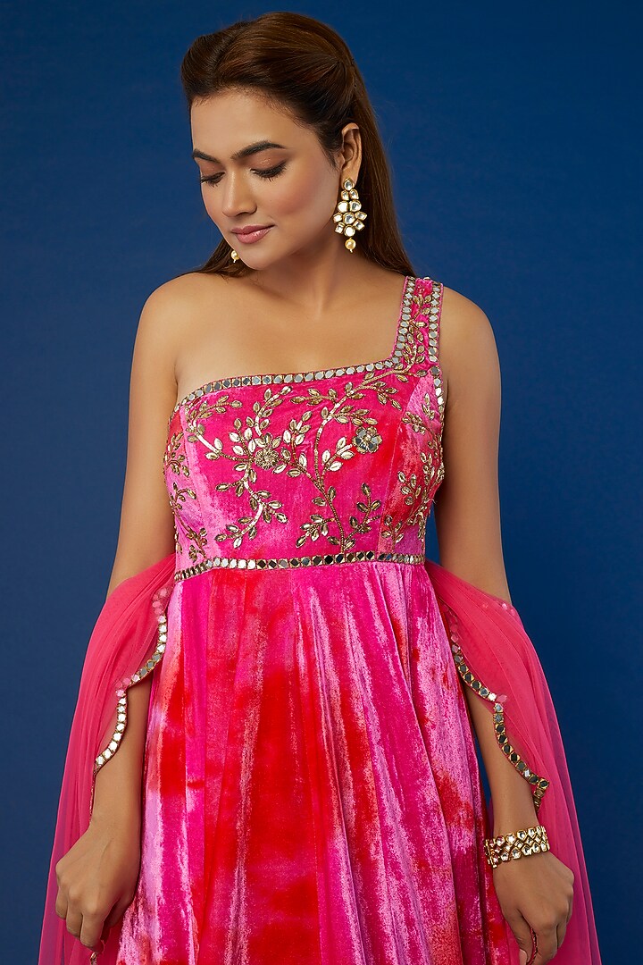 Fuchsia Tie-Dyed Bridal Anarkali Set by Akanksha Gajria at Pernia's Pop Up Shop