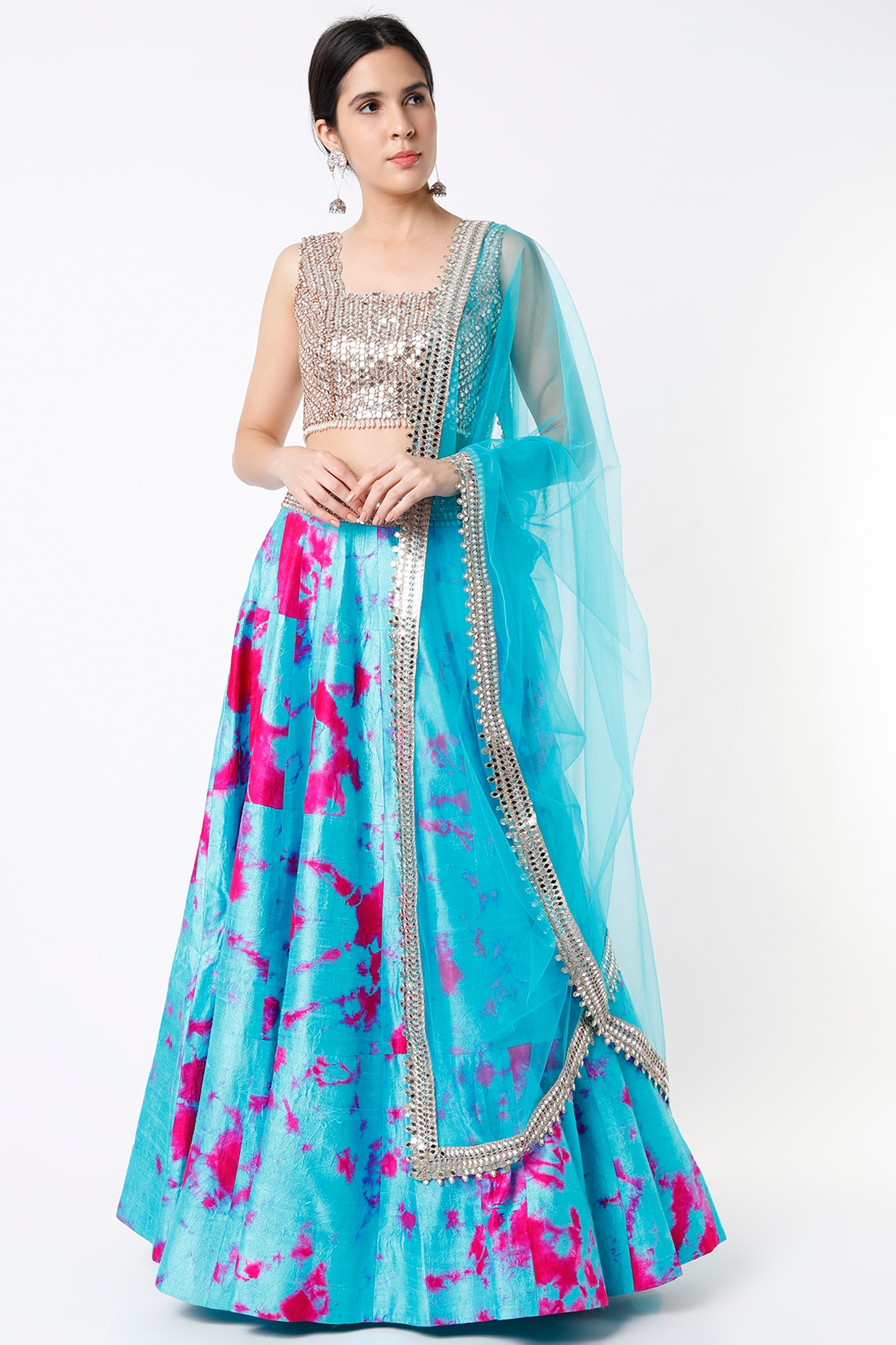 Unstitched Wedding Wear Turquoise Attractive Lehenga Choli With Embroidery  at Rs 2200 in Surat