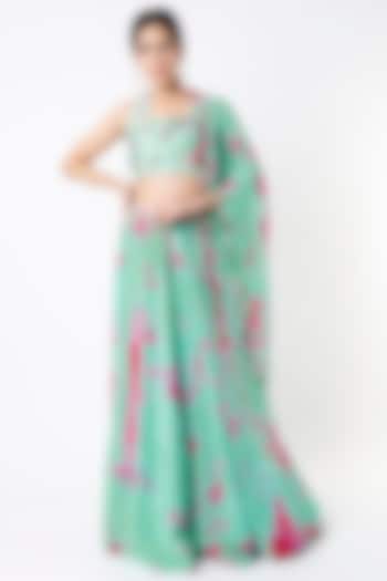 Turquoise Handmade Tie-Dye Wedding Lehenga Set by Akanksha Gajria at Pernia's Pop Up Shop