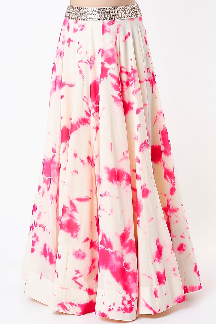 White & Pink Handmade Tie-Dye Wedding Lehenga Set by Akanksha Gajria at Pernia's Pop Up Shop