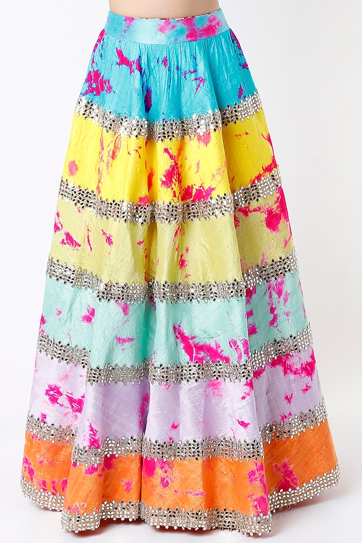 Multi Colored Handmade Embroidered Tie-Dye Bridal Lehenga Set by Akanksha Gajria at Pernia's Pop Up Shop