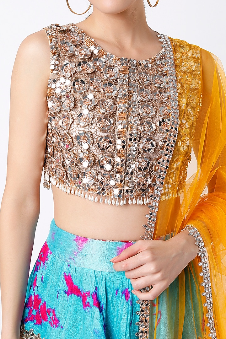 Multi Colored Handmade Embroidered Tie-Dye Bridal Lehenga Set by Akanksha Gajria at Pernia's Pop Up Shop