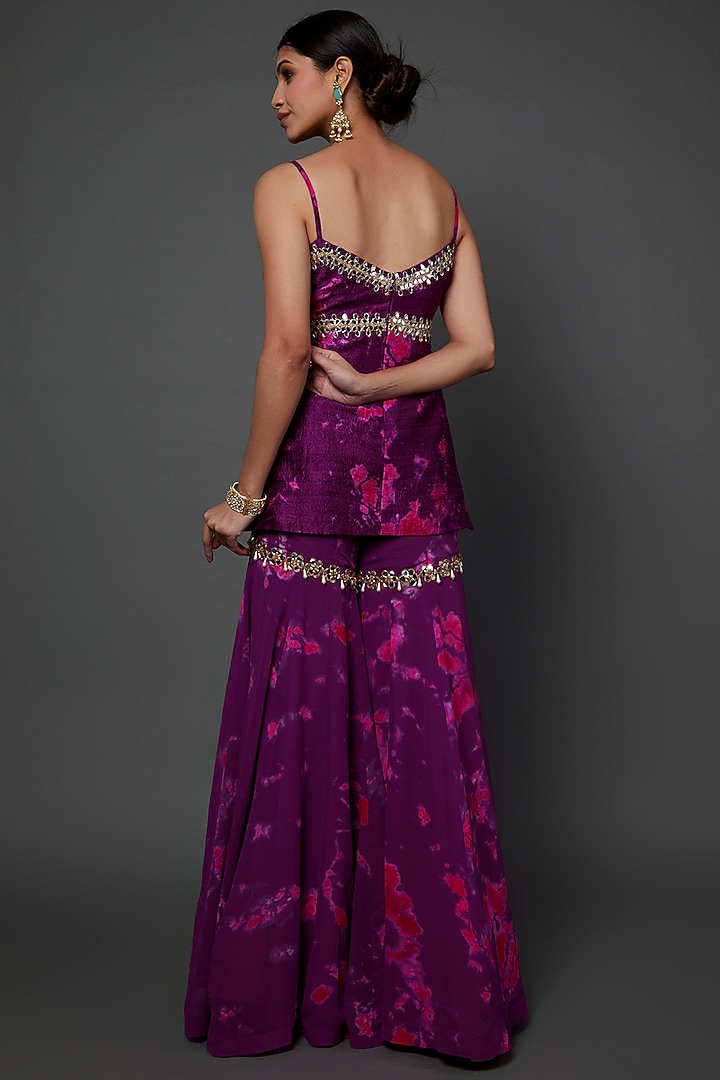 Purple Georgette Tie-Dye Printed Gharara Set by Akanksha Gajria at Pernia's Pop Up Shop